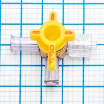 4-Way Stopcock, Yellow, 2 Female Luer Locks, Male Luer with Spin Lock