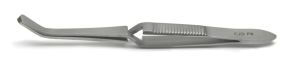 Self-Closing Filter Forceps, 11cm, Bent Flat Jaw
