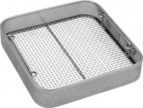 Square perforated basket with wire mesh base