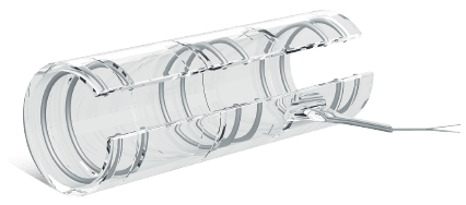 The tripolar nerve cuff has 3 sets of recording/stimulating electrodes.